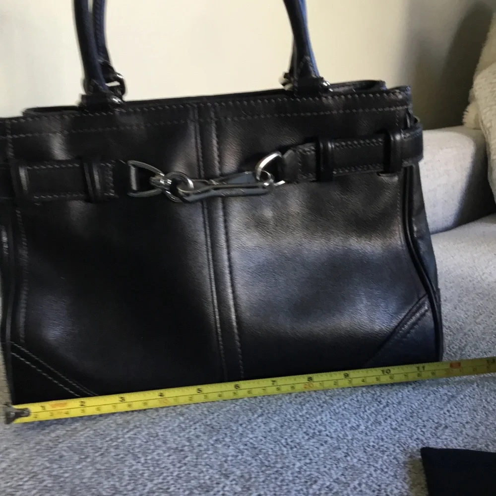 Coach Black Leather Top-Handle Satchel with Silver Hardware